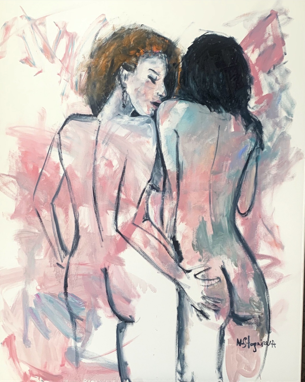 Two Figures — Trust, female erotic abstract painting by Marina Stognieva